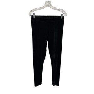 Dolcevida Womens Black Velour Elastic Waist Stretch Leggings Size L Comfort Luxe